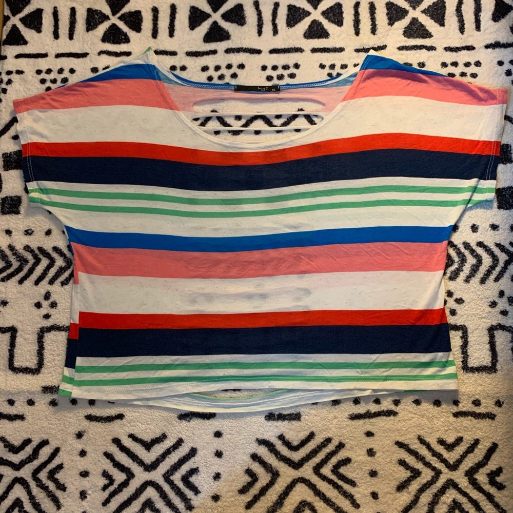 Cute Striped Crop top, distressed back.